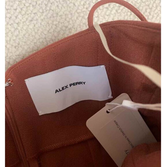 NWT Alex Perry Bikini Midi Dress Stretch Crepe Cedar Tan Cocktail Party - Picture 7 of 10